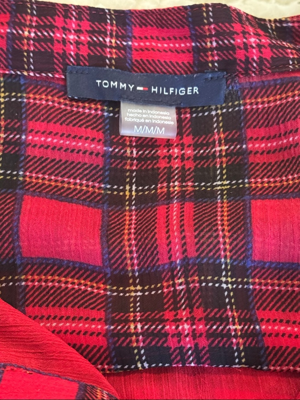 Tommy Hilfiger Red and Black Plaid Button-Front Blouse, size medium - Picture 3 of 9